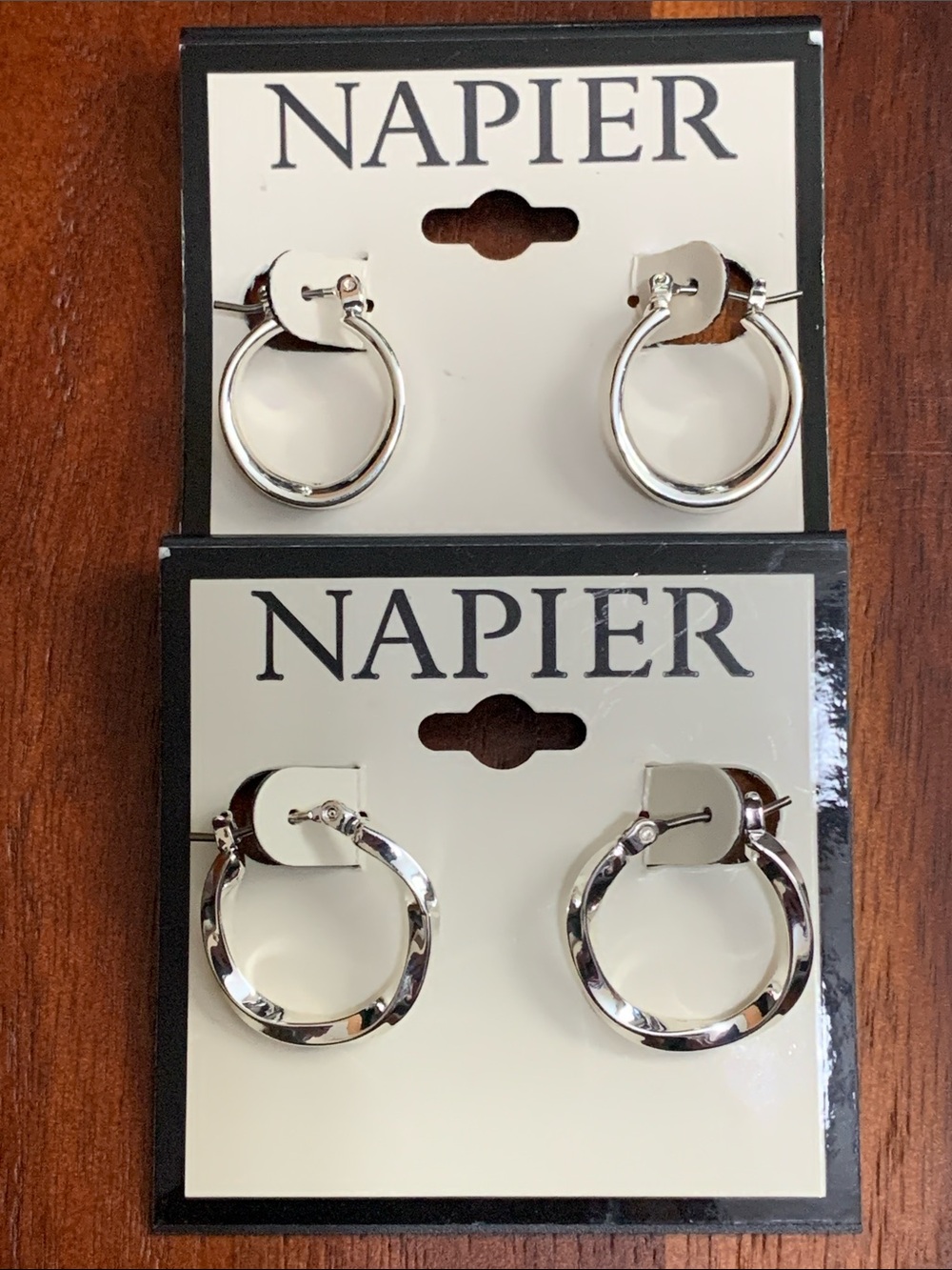NWT Napier 2 pair set of silver tone hoop earrings